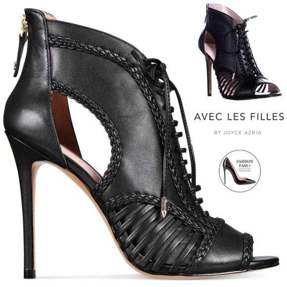 Avec Les Filles Shoes - Avec Les Filles Black Joyce Lace Up Open Toe Stiletto Heel Pump Booties Shooties